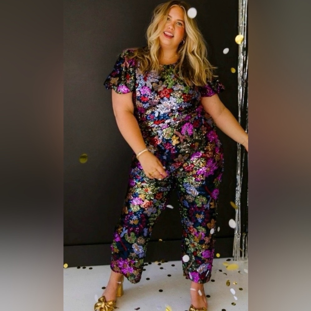 Ivy City Co SHOWSTOPPER Pink and Purple Floral Jumpsuit